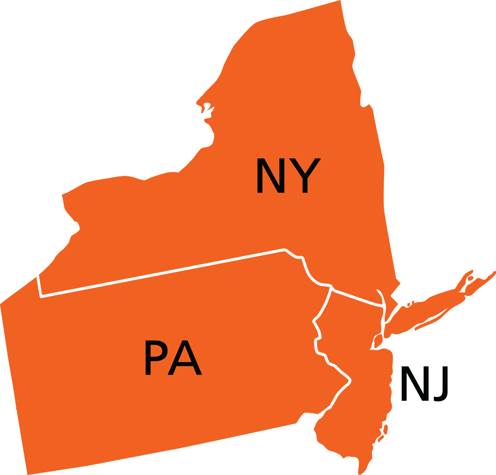 Tri-state service area map showing New Jersey, New York, and Pennsylvania