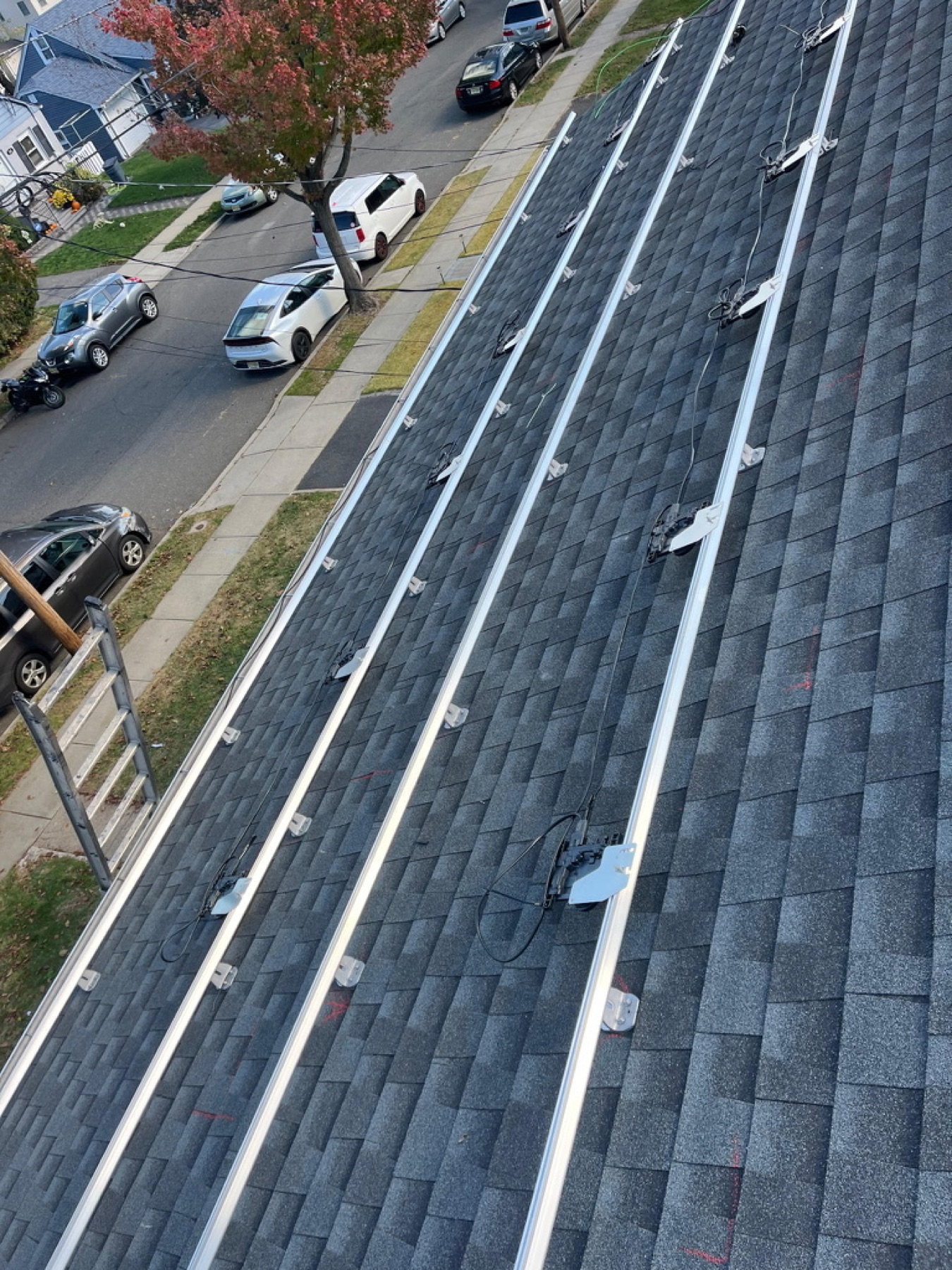 Racking install in progress on a residential roof